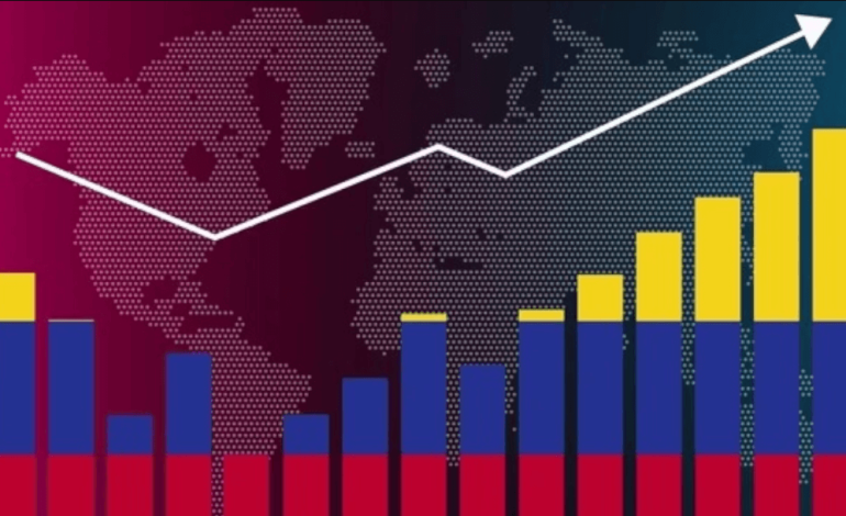 Gráfico de barras ascendente representando el crecimiento económico de Colombia en 2026