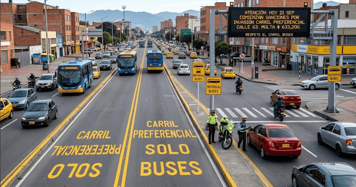 Comparendos en carril preferencial de la calle 63 comienzan este 21 de septiembre en Bogotá