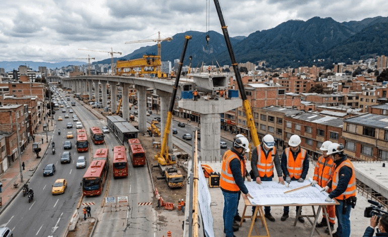 Obras de construcción del viaducto de la Primera Línea del Metro de Bogotá